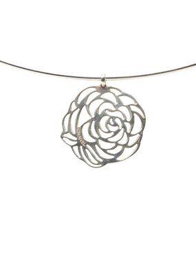 Chanel Camellia Necklace Choker Silver Metal
